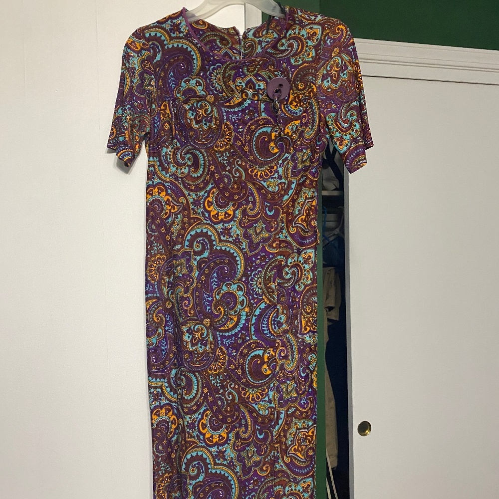 Vintage Purple Paisley Sheath Dress Size Small
